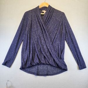 Philosophy Republic Blue Space Dye Surplice Wrap Long Sleeve Knit Blouse Small